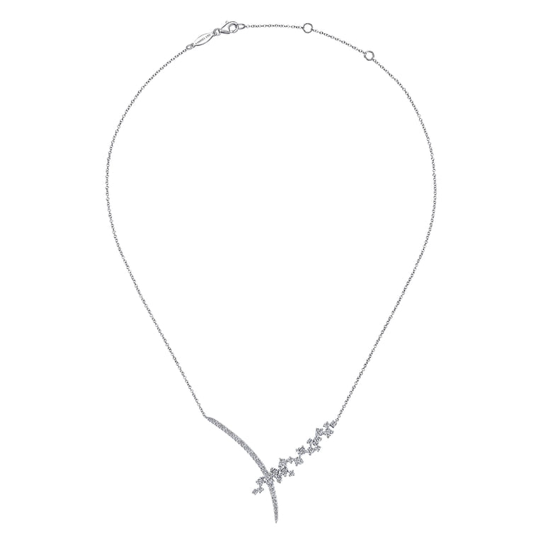 18K White Gold Criss Crossing Diamond Cluster Lariat Necklace - 1.25 ct - Shot 2