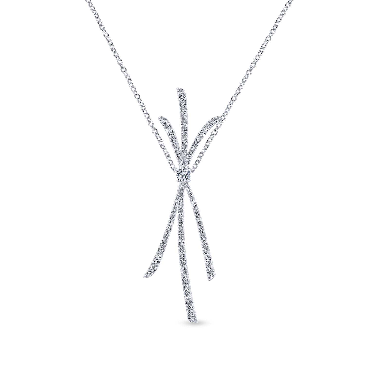 18K White Gold Criss Crossing Diamond Pendant Necklace - 1.15 ct - Shot 1
