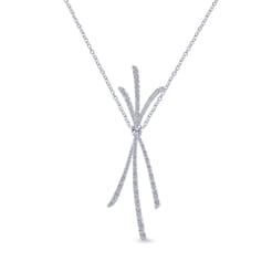 18K White Gold Criss Crossing Diamond Pendant Necklace