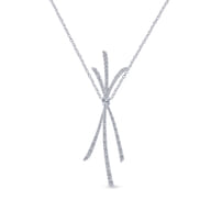 18K White Gold Criss Crossing Diamond Pendant Necklace