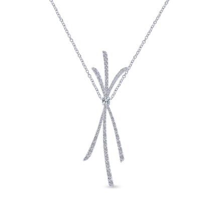 18K White Gold Criss Crossing Diamond Pendant Necklace