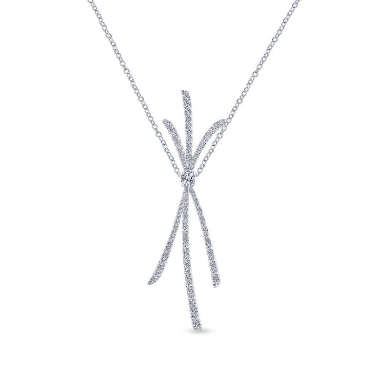18K White Gold Criss Crossing Diamond Pendant Necklace - 1.15 ct - Shot 1