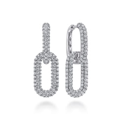 18K White Gold Diamon Pave Link Drop Earrings