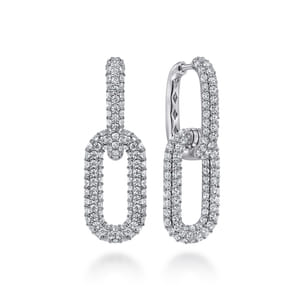 18K White Gold Diamon Pave Link Drop Earrings