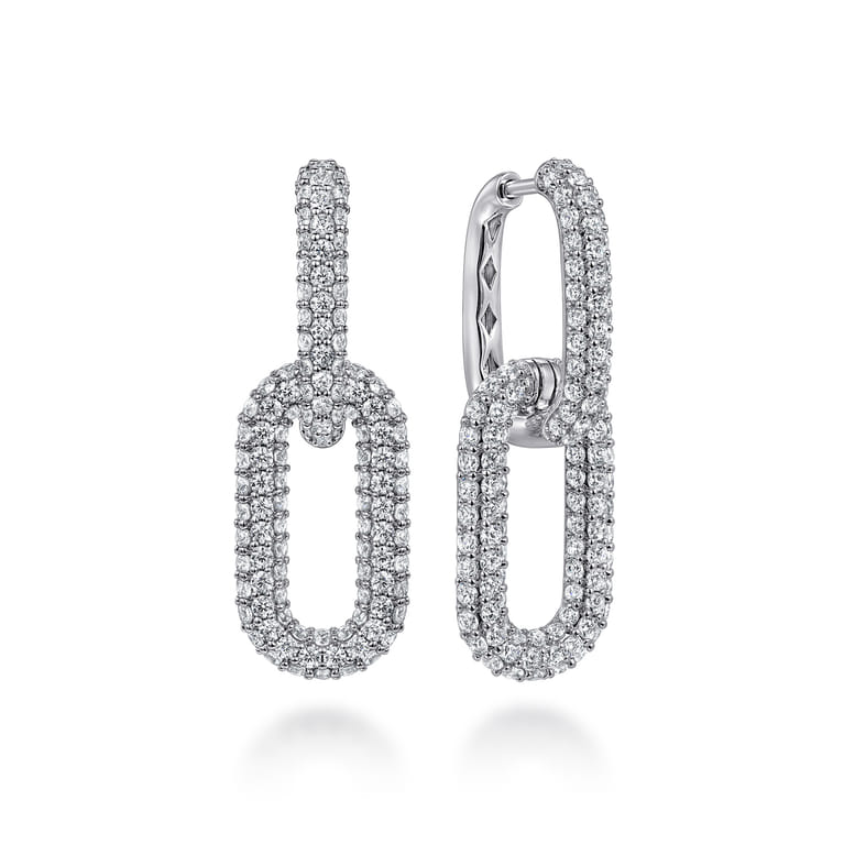 18K White Gold Diamon Pave Link Drop Earrings - 4.05 ct - Shot 1