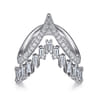 18K White Gold Diamond Baguette and Round Chevron Statement Ring - 1.61 ct
