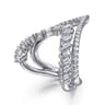 18K White Gold Diamond Baguette and Round Chevron Statement Ring - 1.61 ct