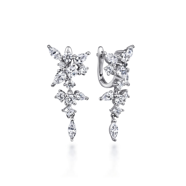 18K White Gold Diamond Burst Huggies - 2.7 ct - Shot 1
