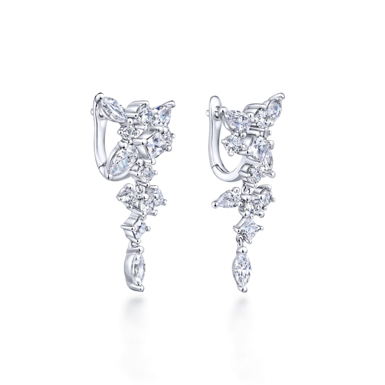 18K White Gold Diamond Burst Huggies - 2.7 ct - Shot 2
