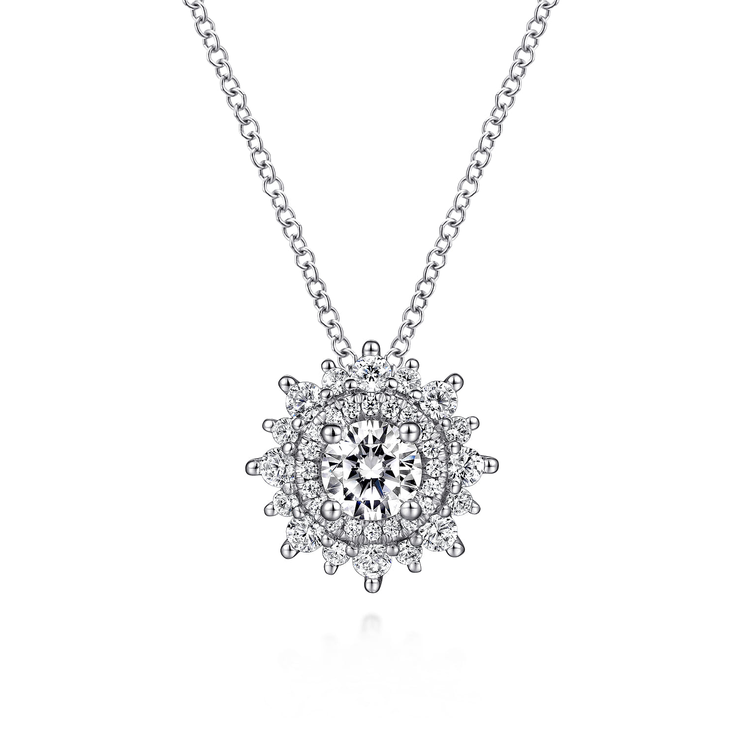 18K White Gold Diamond Burst Pendant Necklace - 0.95 ct - Shot 1