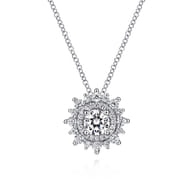 18K White Gold Diamond Burst Pendant Necklace