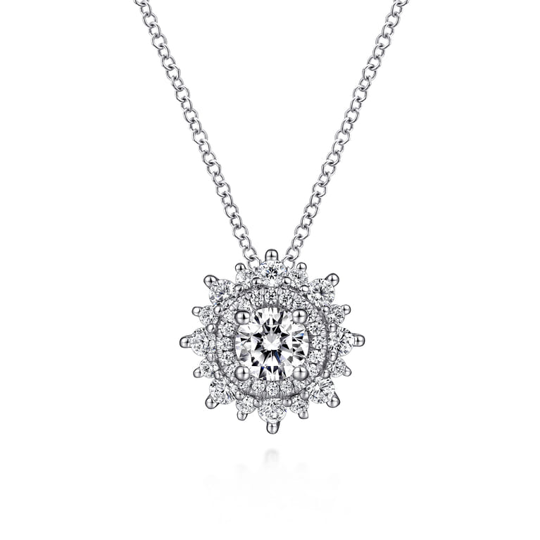 18K White Gold Diamond Burst Pendant Necklace - 0.95 ct - Shot 1