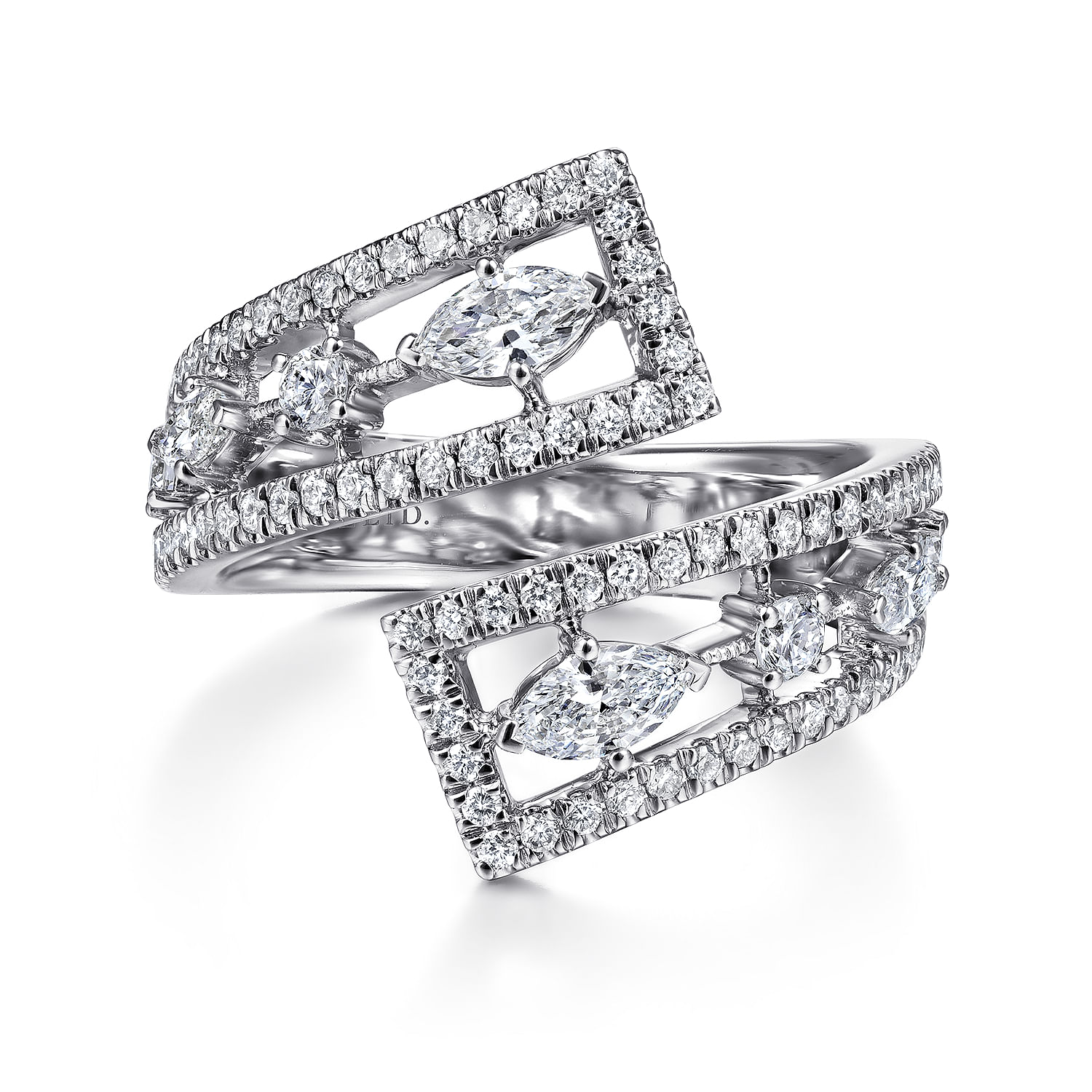 18K White Gold Diamond Bypass Open Ring