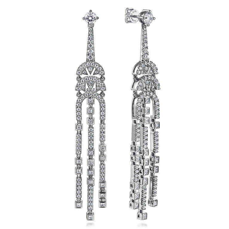 18K White Gold Diamond Chandelier Earrings - 3 ct - Shot 1