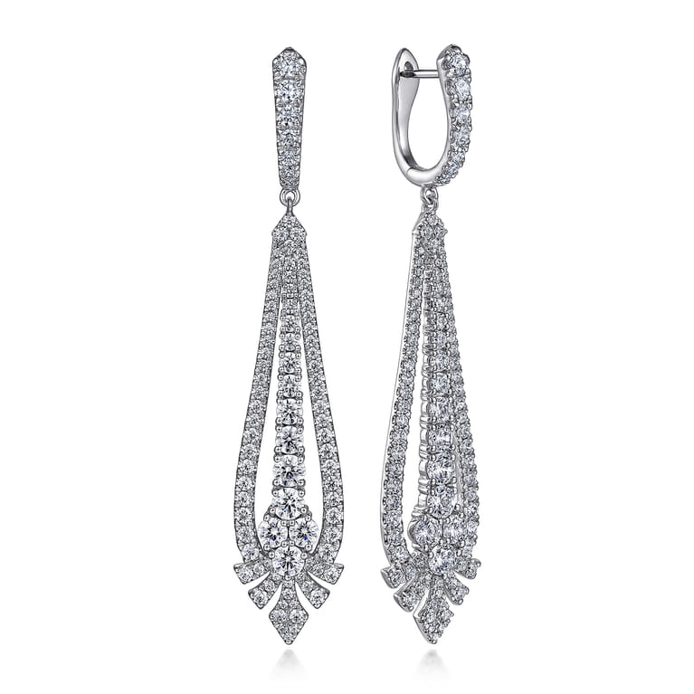 18K White Gold Diamond Chandelier Earrings - 3.3 ct - Shot 1