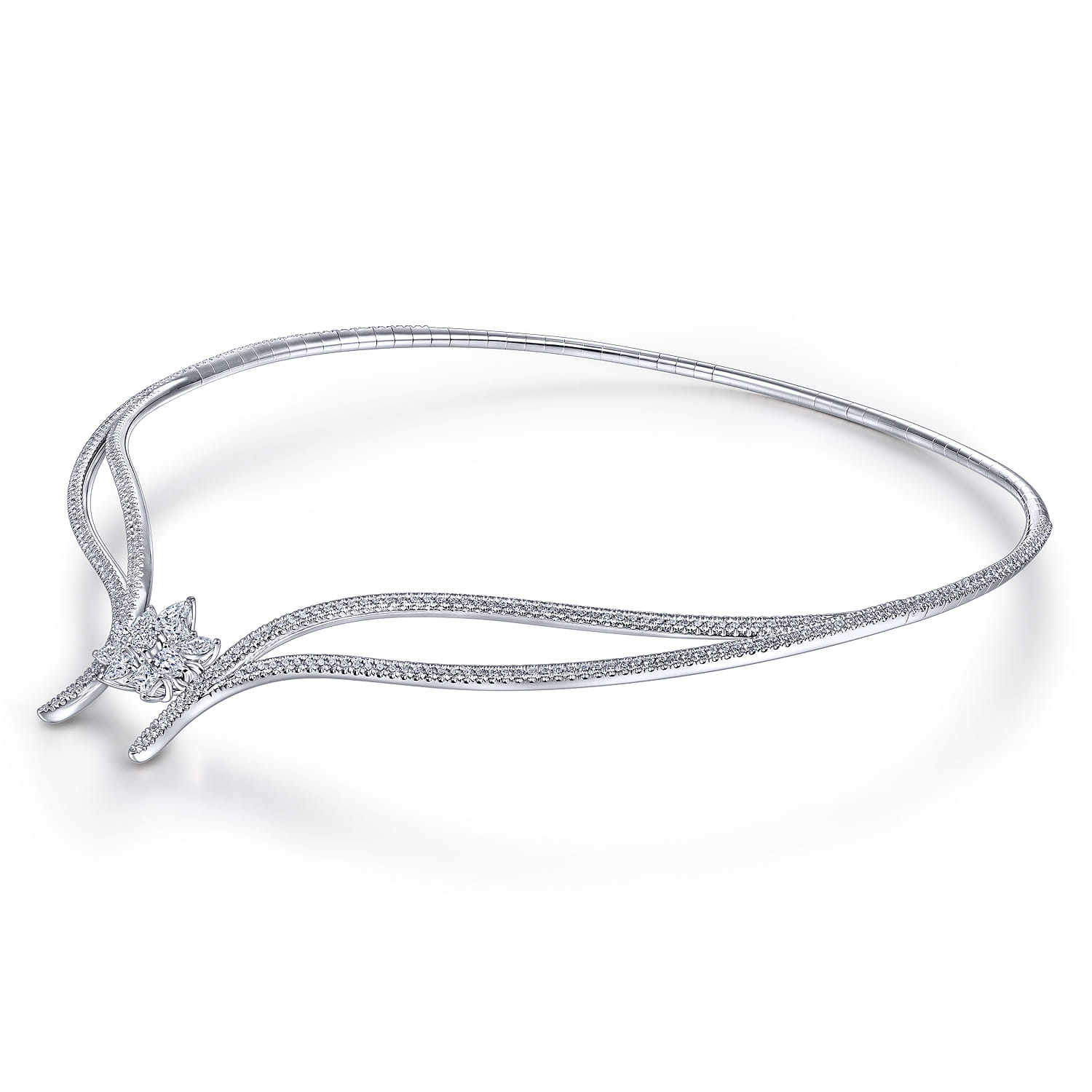 18K White Gold Diamond Choker Necklace with Floral Center - 4.67 ct - Shot 2