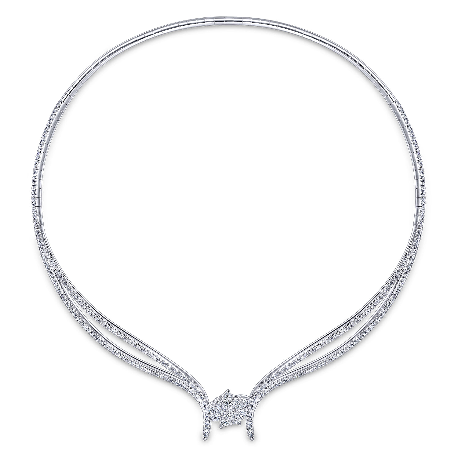 18K White Gold Diamond Choker Necklace with Floral Center - 4.67 ct - Shot 3