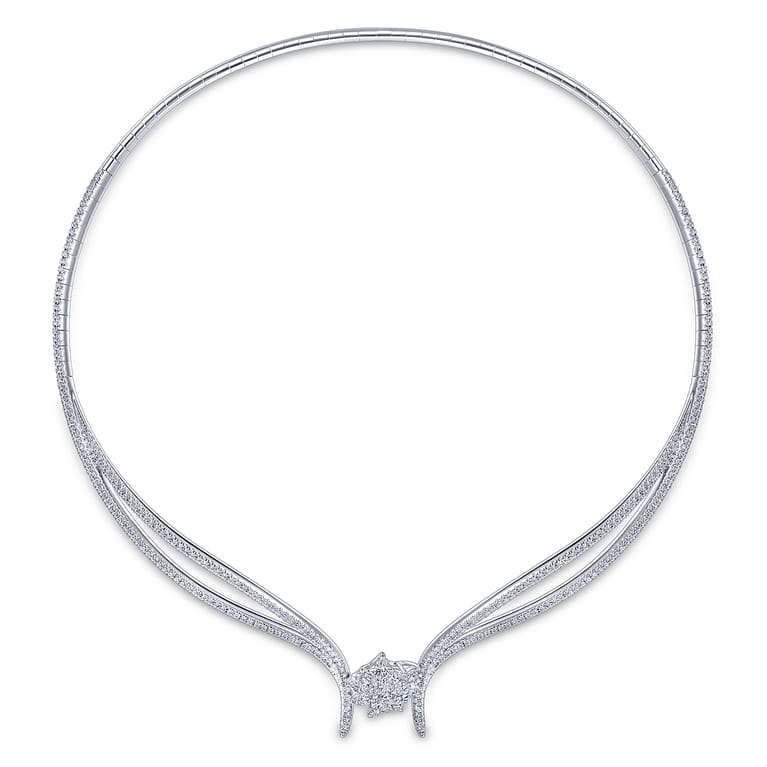 18K White Gold Diamond Choker Necklace with Floral Center - 4.67 ct - Shot 3