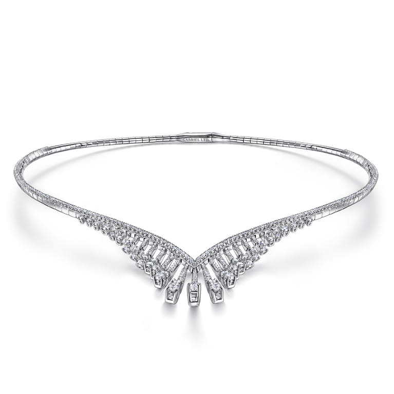 18K White Gold Diamond Choker Necklace - 4.57 ct - Shot 1