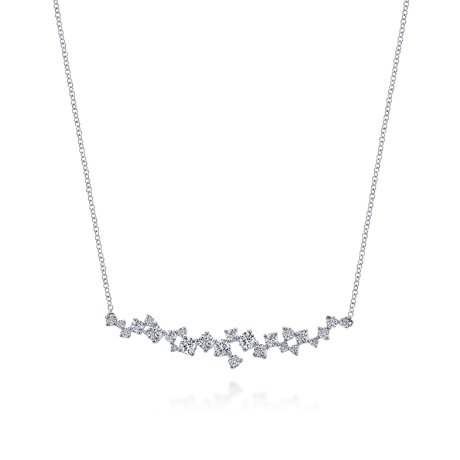 18K White Gold Diamond Cluster Curved Bar Necklace - 1.15 ct - Shot 1