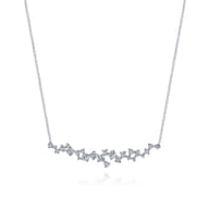 18K White Gold Diamond Cluster Curved Bar Necklace