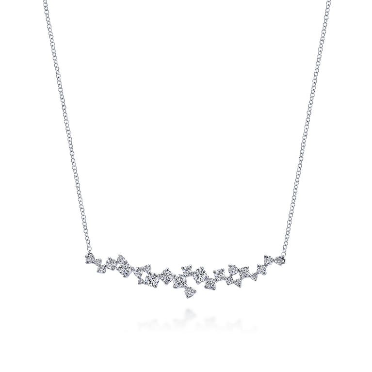 18K White Gold Diamond Cluster Curved Bar Necklace - 1.15 ct - Shot 1