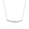 18K White Gold Diamond Cluster Curved Bar Necklace - 1.15 ct