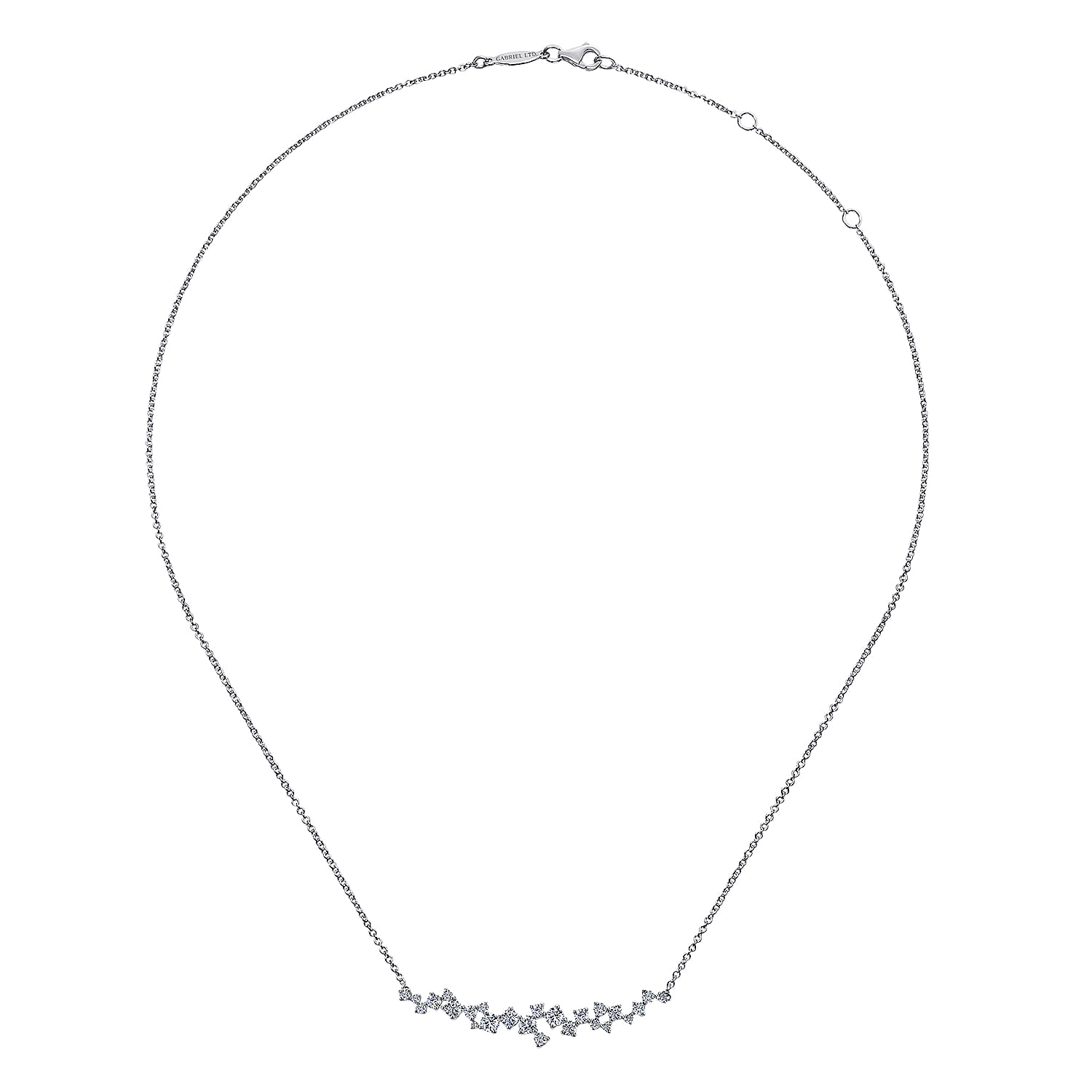 18K White Gold Diamond Cluster Curved Bar Necklace - 1.15 ct - Shot 2