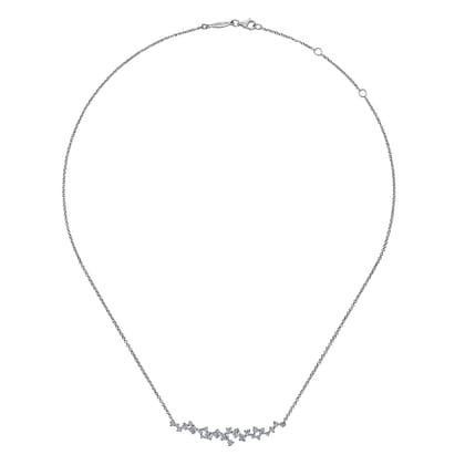 18K White Gold Diamond Cluster Curved Bar Necklace
