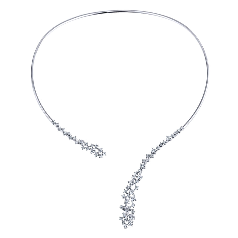 18K White Gold Diamond Cluster Open Choker Necklace - 3.5 ct - Shot 2