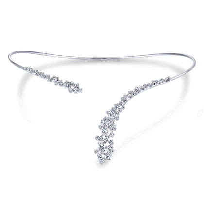18K White Gold Diamond Cluster Open Choker Necklace