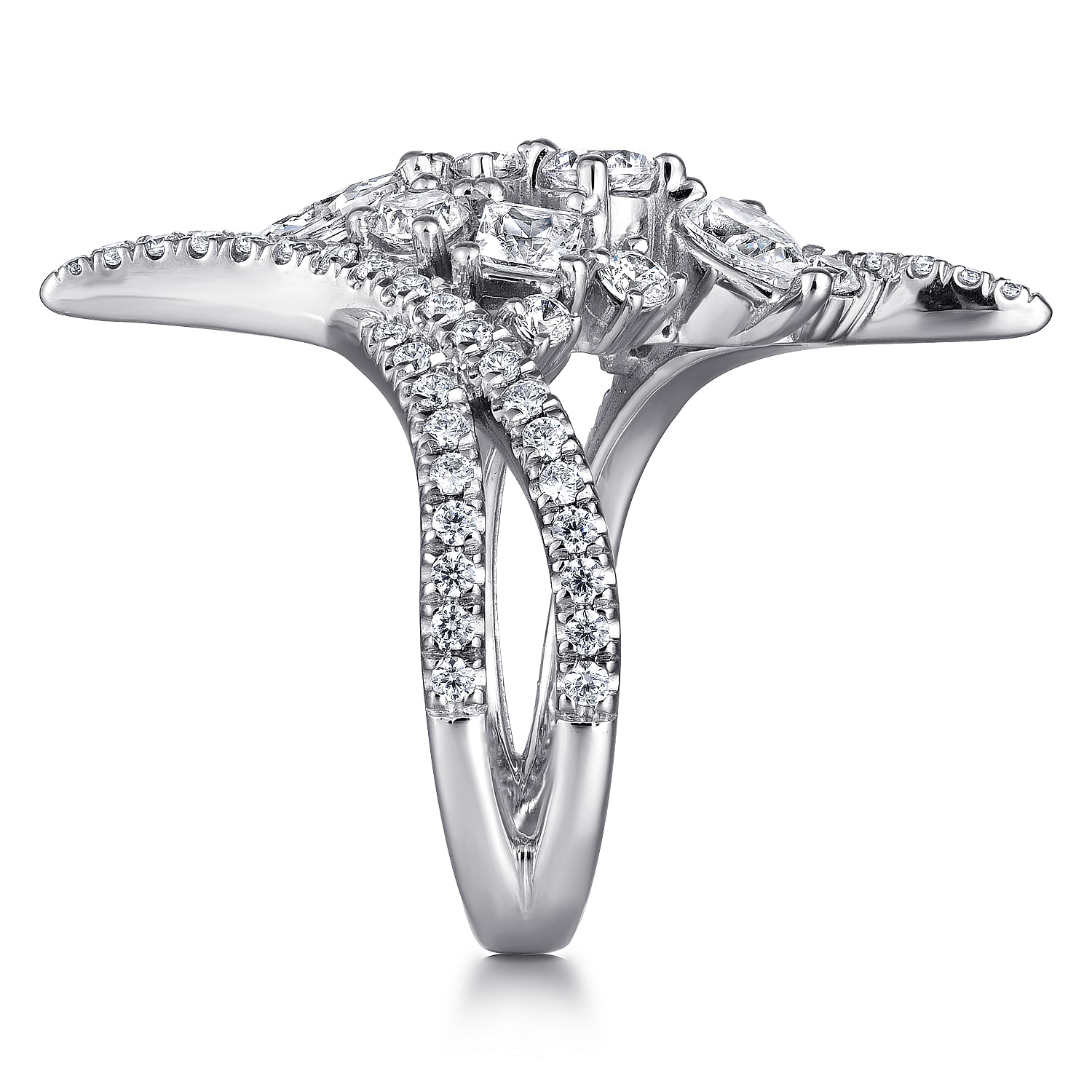 18K White Gold Diamond Cluster Statement Ring