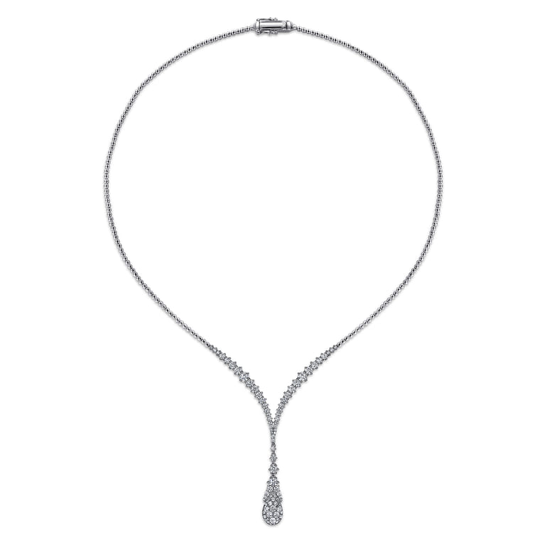 18K White Gold Diamond Cluster Teardrop and Chevron Necklace - 2.91 ct - Shot 2