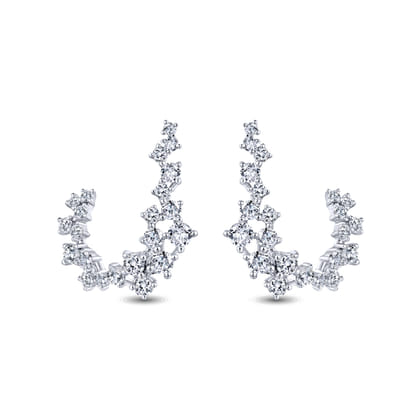 18K White Gold Diamond Constellation Bypass Hoop Earrings