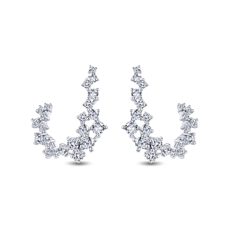 18K White Gold Diamond Constellation Bypass Hoop Earrings - 1.6 ct - Shot 1