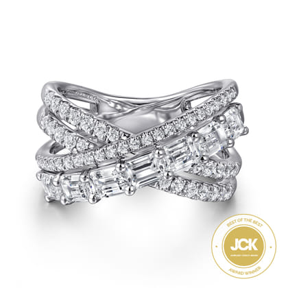 18K White Gold Diamond Criss Cross Ladies Ring