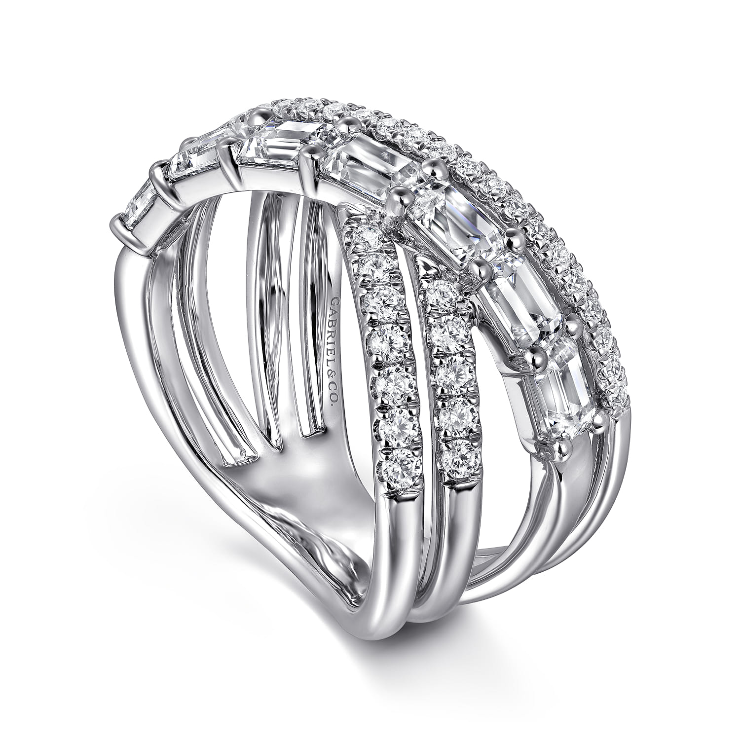18K White Gold Diamond Criss Cross Ladies Ring - 2.2 ct - Shot 3