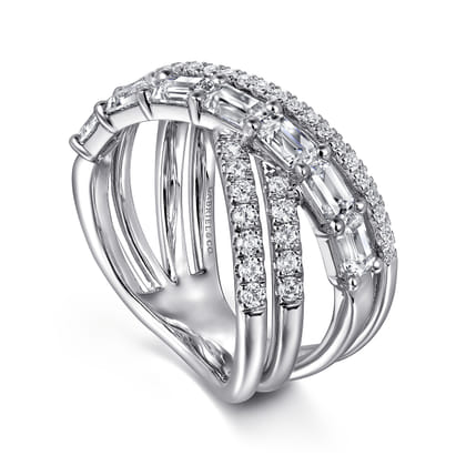 18K White Gold Diamond Criss Cross Ladies Ring