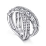 18K White Gold Diamond Criss Cross Ladies Ring - 2.2 ct