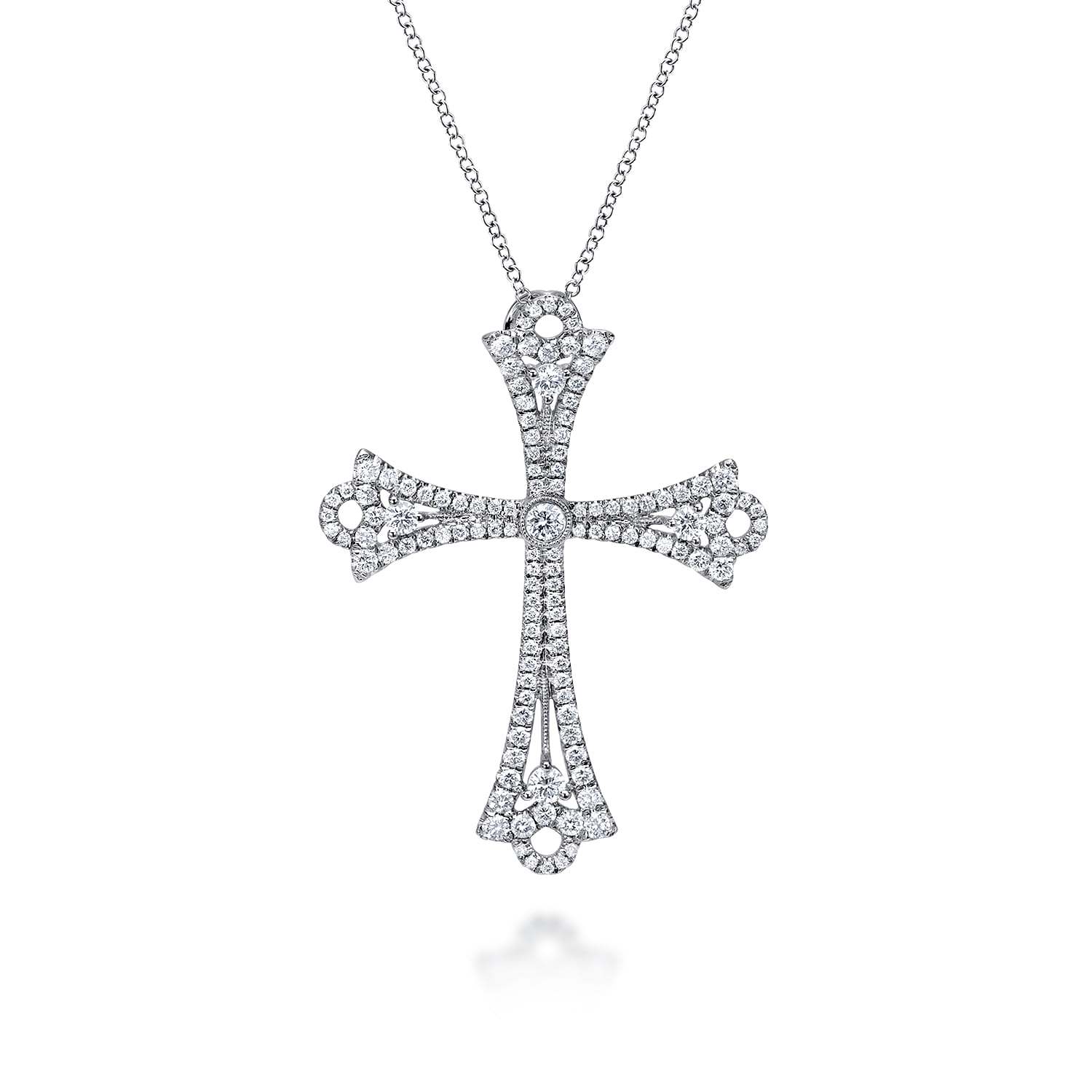 18K White Gold Diamond Cross Pendant Necklace - 1.6 ct - Shot 1