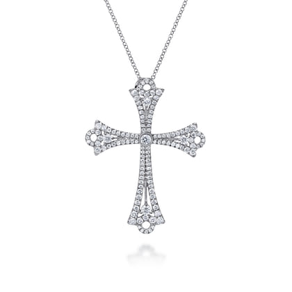 18K White Gold Diamond Cross Pendant Necklace