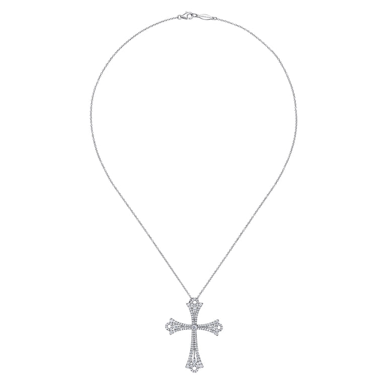 18K White Gold Diamond Cross Pendant Necklace - 1.6 ct - Shot 2