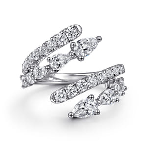 18K White Gold Diamond Double Row Bypass Ladies Ring
