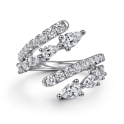 18K White Gold Diamond Double Row Bypass Ladies Ring