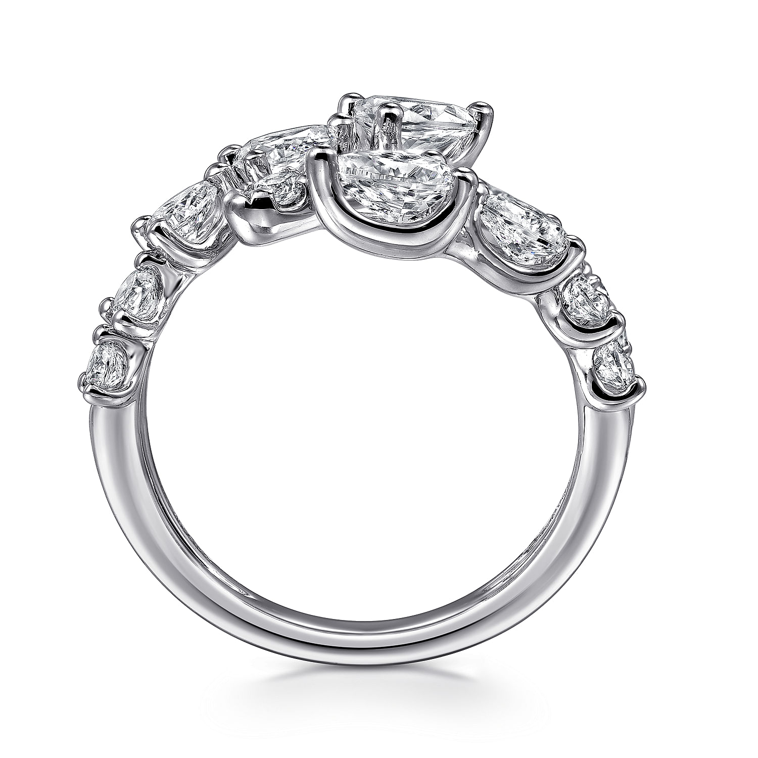 18K White Gold Diamond Double Row Bypass Ladies Ring