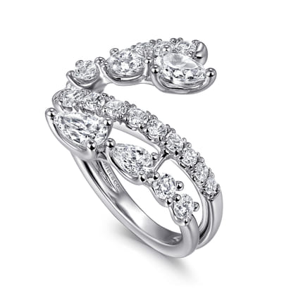 18K White Gold Diamond Double Row Bypass Ladies Ring