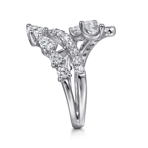 18K White Gold Diamond Double Row Bypass Ladies Ring