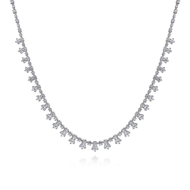18K White Gold Diamond Drops Necklace - 7.21 ct - Shot 1