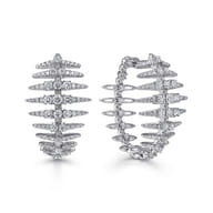 18K White Gold Diamond Fishbone Intricate Hoop Earrings