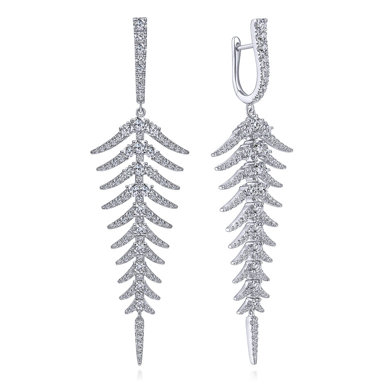 18K White Gold Diamond Fishbone Linear Huggies - 3.5 ct - Shot 1